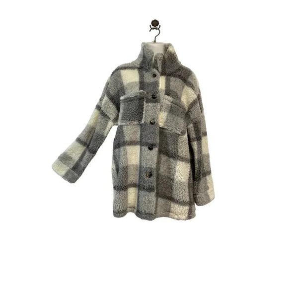 PrettyLittleThing Womens Plaid Gray and Cream Jacket Coat with Buttons - Picture 1 of 8